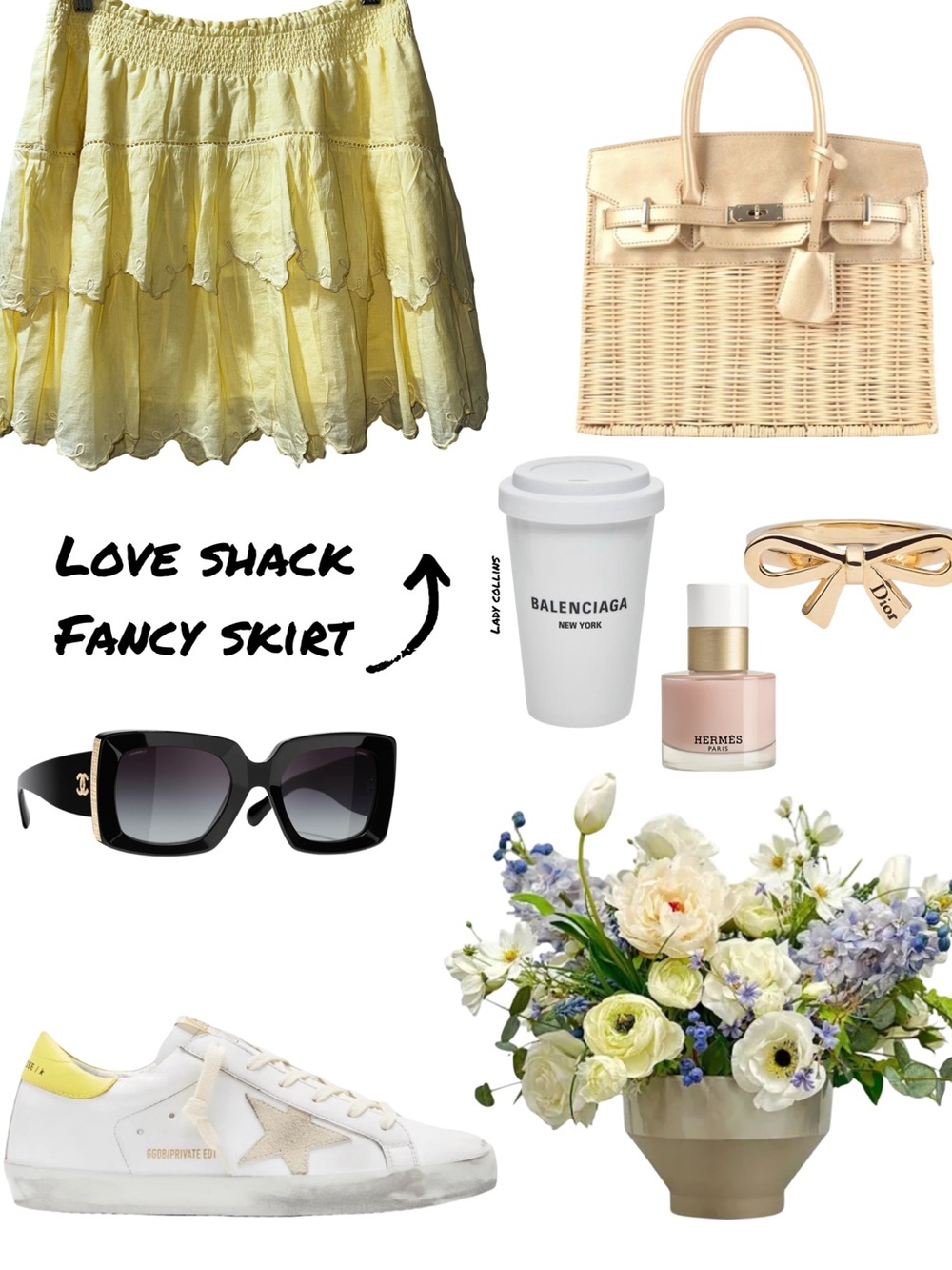 LoveShackFancy Yellow Tiered Eyelet Skirt- Size S